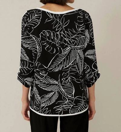 Joseph Ribkoff Palm Boat Neck Top In Black/vanilla