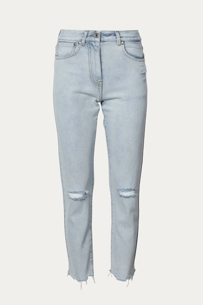 Shop Msgm Ripped-detailing Cropped Jeans In Light Blue