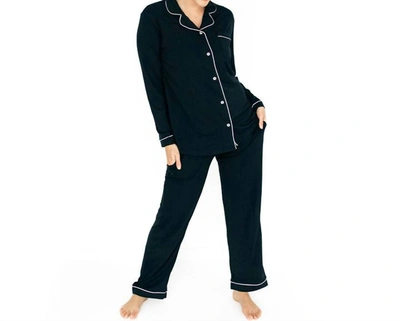 Shop Kindred Bravely Clea Bamboo Classic Long Sleeve Maternity Pajama Set In Black