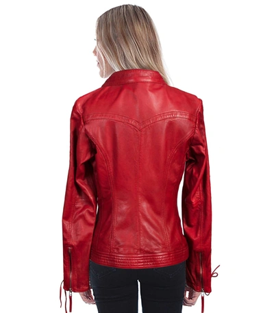 Shop Scully Lamb Leather Laced Sleeve Jacket In Red