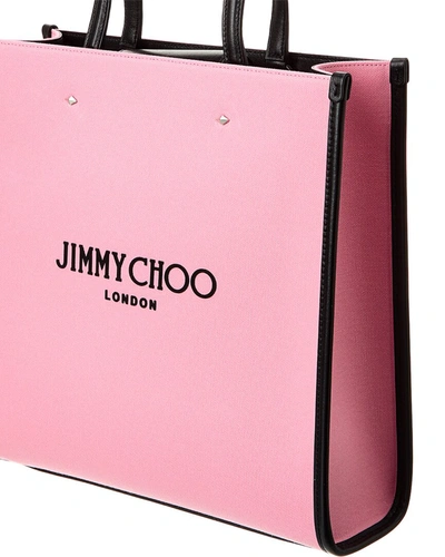 Shop Jimmy Choo N/s Medium Canvas & Leather Tote In Pink