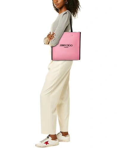 Shop Jimmy Choo N/s Medium Canvas & Leather Tote In Pink