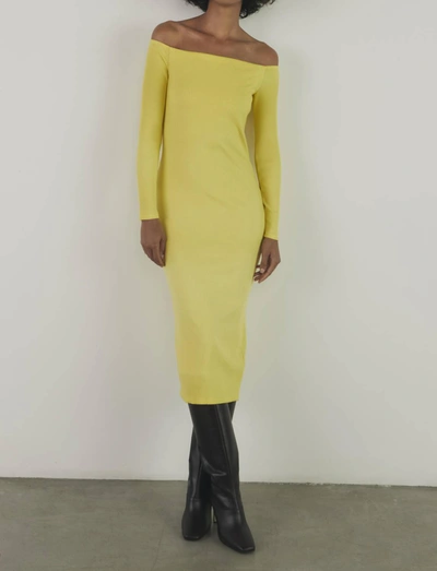 Shop Enza Costa A Coste Off Shoulder L/s Dress In Yellow