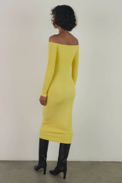 Shop Enza Costa A Coste Off Shoulder L/s Dress In Yellow