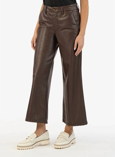 Kut From The Kloth Aubrielle High Waist Ankle Wide Leg Faux Leather Pants In Chocolate In Gold