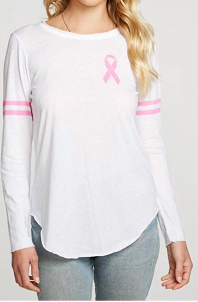 Chaser Vintage Jersey Long Sleeves Breast Cancer Awareness Charity Tee In White