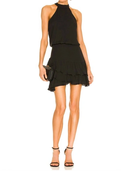 Shop Krisa Halter Asymmetrical Ruffle Mini Dress In Black