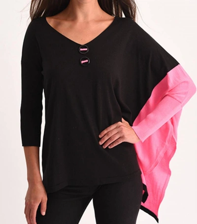 Angel Neon Panel Slit Oversize Tunic In Black/fuchsia In Multi