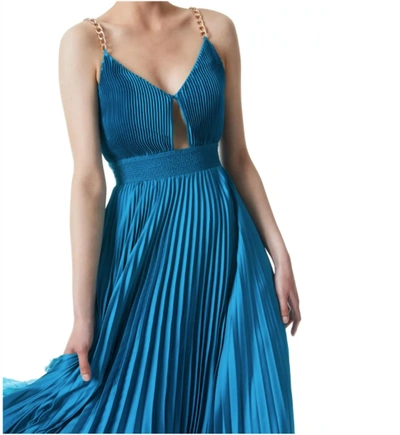 Shop Alice And Olivia Gloria Chain Strap Pleated Cut Out Maxi Dress In Ocean Blue