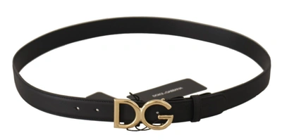 Shop Dolce & Gabbana Leather  Metal Dg Logo Waist Buckle Women's Belt In Black