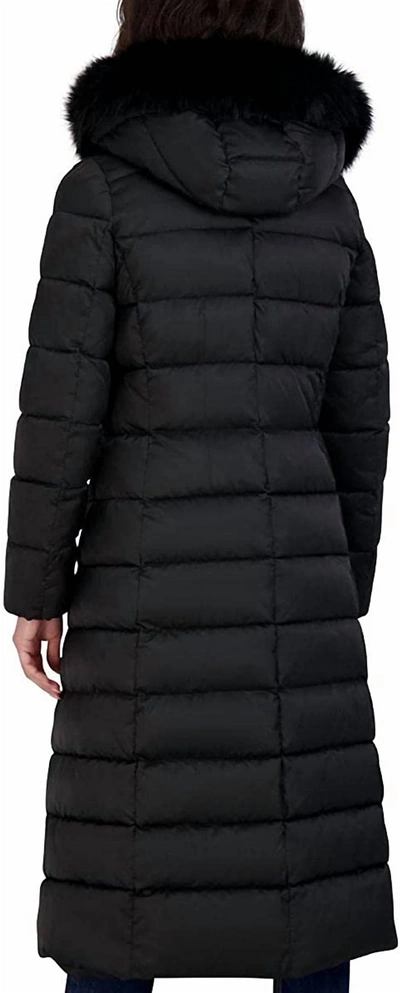 T Tahari Nelly Faux Fur Trim Hooded Puffer Coat In Black