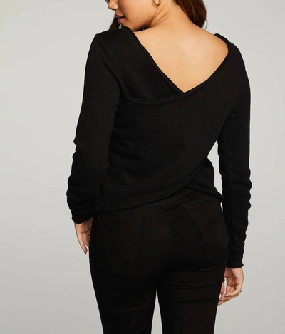 Chaser Linen French Terry Long Sleeve Cross Back Pullover In Black