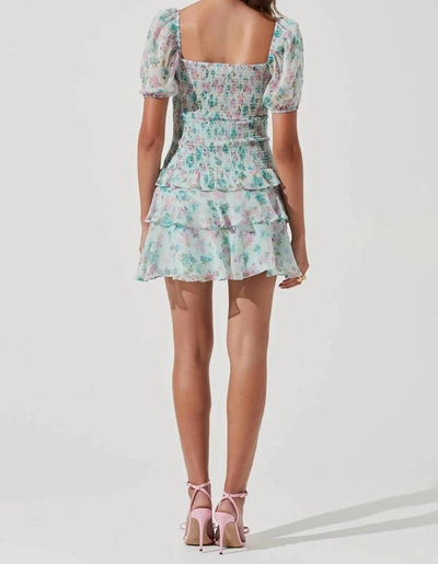 Shop Astr Garland Floral Front Cutout Puff Sleeve Mini Dress In Mint In Green