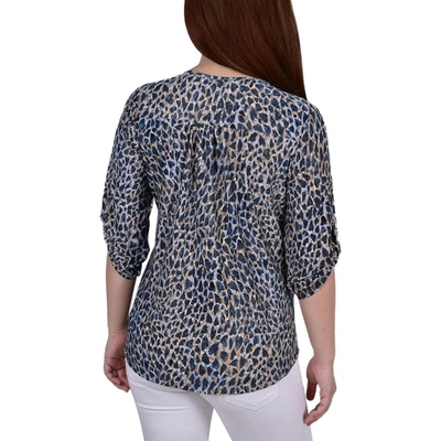 Shop Ny Collection Womens Animal Print Stretch Button-down Top In Multi