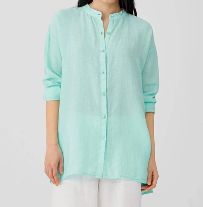 Shop Eileen Fisher Garment-dyed Organic Handkerchief Linen Shirt In Aqua In Blue