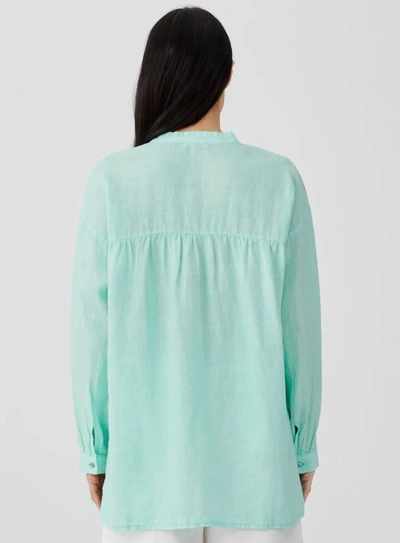 Shop Eileen Fisher Garment-dyed Organic Handkerchief Linen Shirt In Aqua In Blue