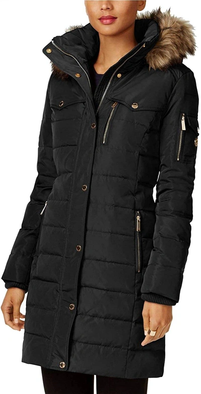 Shop Michael Kors Faux Fur Trim Down Puffer Coat In Black