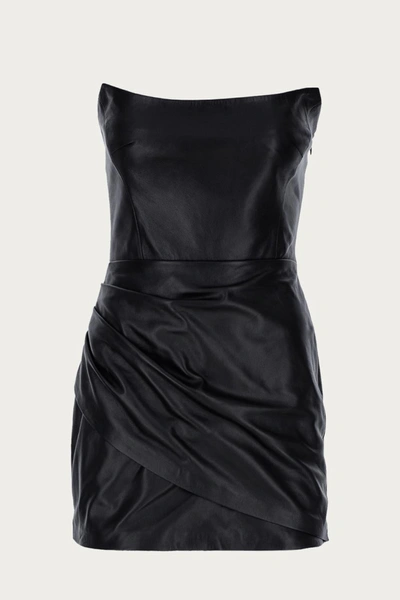 Shop Zeynep Arcay Strapless Mini Leather Dress In Black