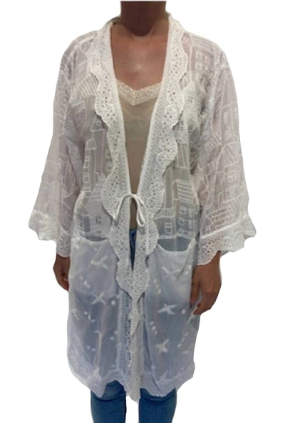 Johnny Was House Ecaterina Lace Trim Embroidered Duster In White