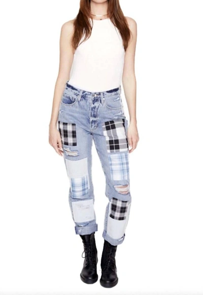 Shop Blue Revival Plaid Patchwork Straight Jeans In Ibiza Wash In Multi