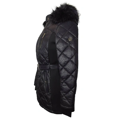 Shop Michael Kors Women's Scuba Stretch Belted Faux Fur Hood Quilted Coat In Black