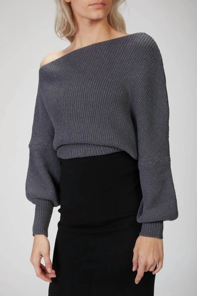 Shop The Line By K Leon Off-shoulder Sweater In Charcoal Grey