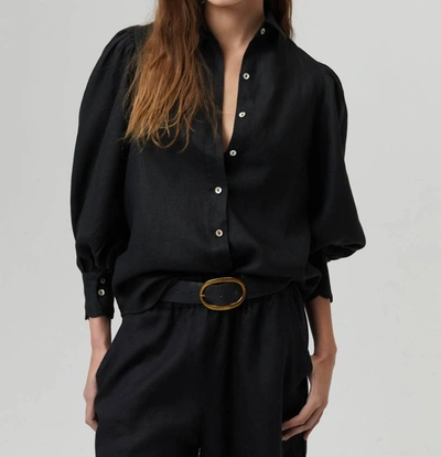 Shop Lanhtropy Camille Linen Shirt In Black