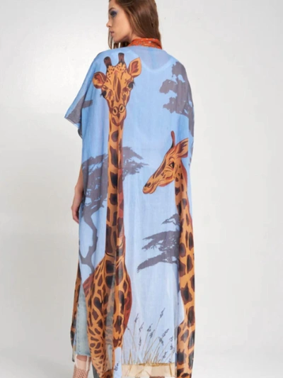 Shop Aratta Safari Babe Kimono In Blue Giraffe In Multi