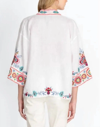 Shop Johnny Was Sicilia Cropped Linen Kimono In White