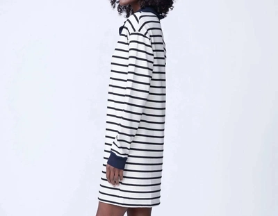 Shop Monrow Stripe Relaxed Polo Dress In Natural/black In Multi