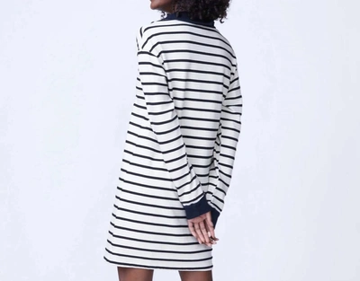 Shop Monrow Stripe Relaxed Polo Dress In Natural/black In Multi