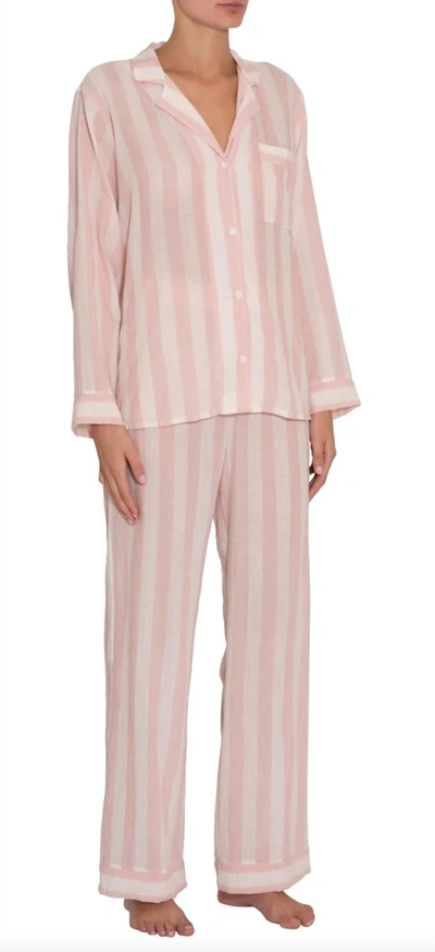 Shop Eberjey Umbrella Stripe Woven Pajamas Set In Pink/ivory In Multi