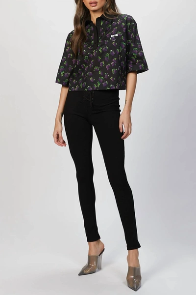 Shop Msgm Printed Cropped Blouse In Black