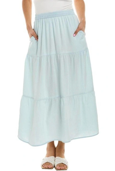 Shop Elan Tiered Maxi Skirt In Denim In Blue