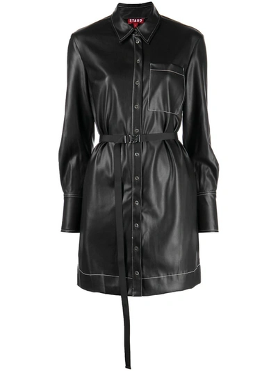 Shop Staud Lynn Belted-waist Shirt-dress In Black