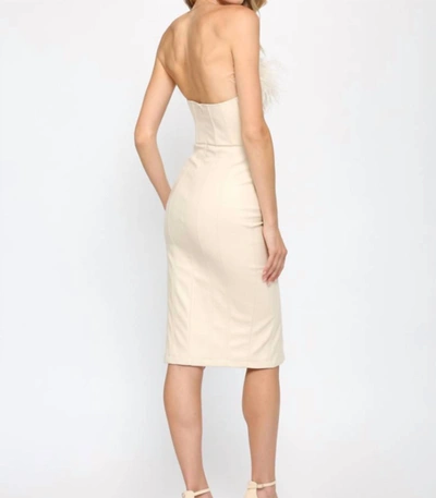 Fate Lola Faux Leather Strapless Dress With Feather Trim In Ecru In White