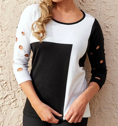 Angel Color Block Crew Sweater In Black/white In Multi