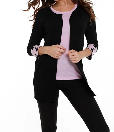 Angel Polka Dot Sleeve Ribbed Open Cardigan In Black/pink In Multi