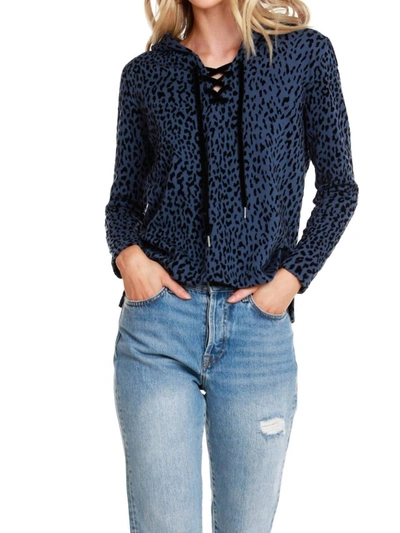 Bobi Tie Front Hoodie In Blue/leopard In Multi