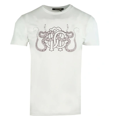Shop Roberto Cavalli Men's Mirror Logo Short Sleeve Crew Neck T-shirt In White