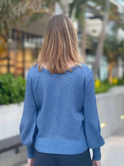 Shop D-exterior V-neck Lurex-knit Sweater In Blue Pavone In Multi