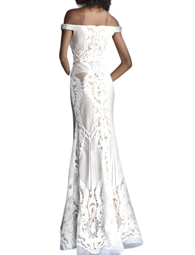 Jovani Off-the-shoulder Long Party Dress In White/nude In Multi