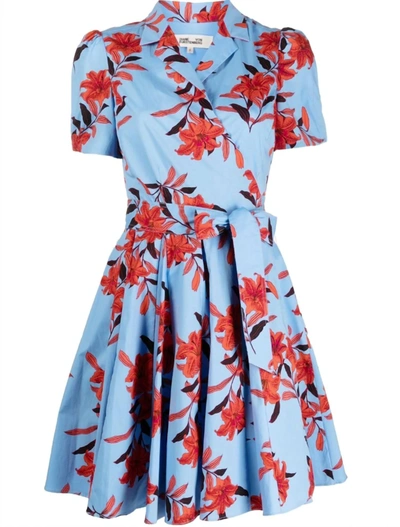 Shop Diane Von Furstenberg Evalina Mini Wrap Dress In Argos Medium Sky Blue In Multi