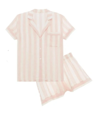 Shop Eberjey Umbrella Stripe Woven Shorty Pajamas Set In Pink/ivory In Multi