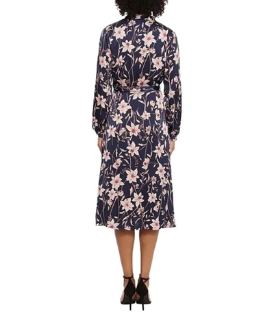 Shop Maggy London Long Sleeve Wrap Midi Dress In Navy Floral In Blue