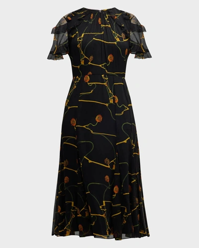 Jason Wu Floral Crinkle Silk Chiffon Dress In Multi