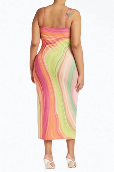 Shop Afrm Amina Power Mesh Midi Slip Dress In Abstract Spring Wave In Multi