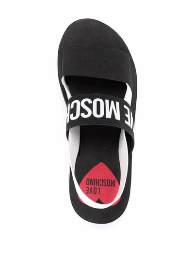 Shop Love Moschino Women's Logo Print Strap Sandals In Black/white In Multi