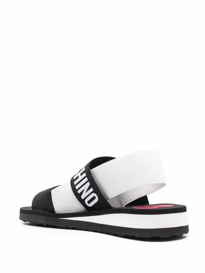 Shop Love Moschino Women's Logo Print Strap Sandals In Black/white In Multi