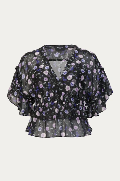 Shop The Kooples Silk Top With Print In Black/floral In Multi